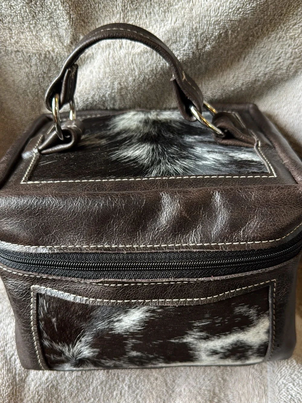 Holy Cow Couture Train Case with Brown and White Cowhide, HCC